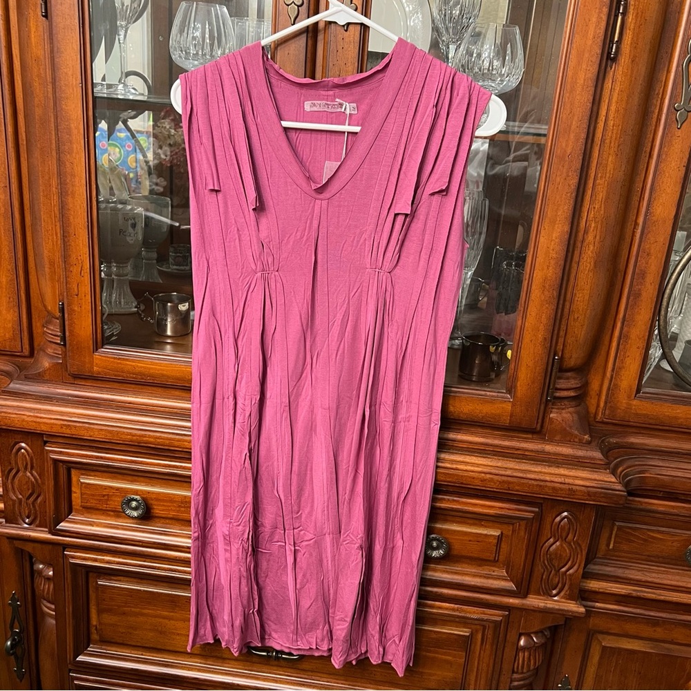 My Tribe Dusty Rose Pleated V-Neck Dress